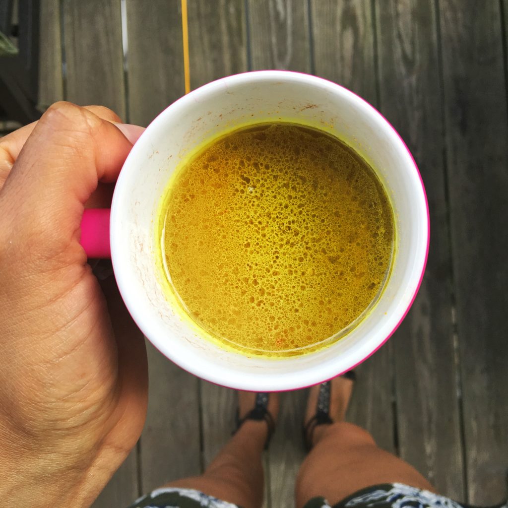 This is paleo bone broth with a touch of turmeric and salt and peper